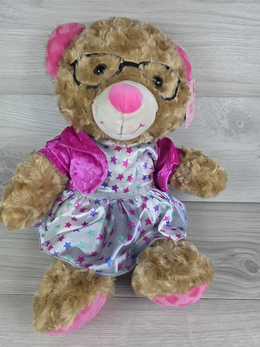 Curly Plush Teddy Bear Glasses Valentine's Day w Bab Honey Bears Star Dress SU53